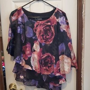 Alex Evenings Black and Purple Floral Blouse